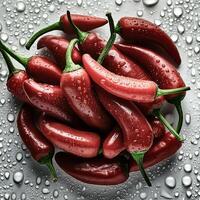 Fresh a pile of Cayenne pepper against a white background photo