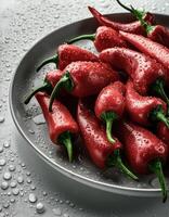 Fresh a pile of Cayenne pepper against a white background photo