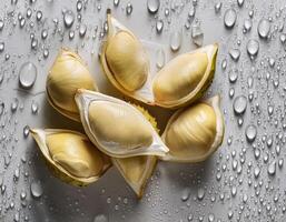 fruit concept. Fresh a pile of durian against a white background photo