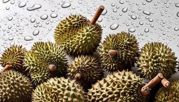 fruit concept. Fresh a pile of durian against a white background photo