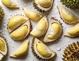 fruit concept. Fresh a pile of durian against a white background photo