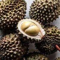 fruit concept. Fresh a pile of durian against a white background photo
