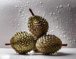fruit concept. Fresh a pile of durian against a white background photo
