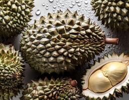 fruit concept. Fresh a pile of durian against a white background photo