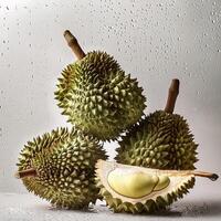 fruit concept. Fresh a pile of durian against a white background photo