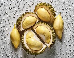 fruit concept. Fresh a pile of durian against a white background photo