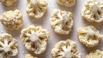 food concept. Fresh a pile of Halved cauliflower against a white background photo