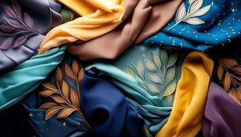 Colorful plain fabric texture with creative, smooth and crumpled or shabby patterns as background photo