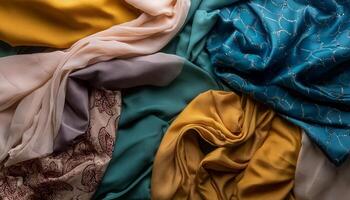 Colorful plain fabric texture with creative, smooth and crumpled or shabby patterns as background photo