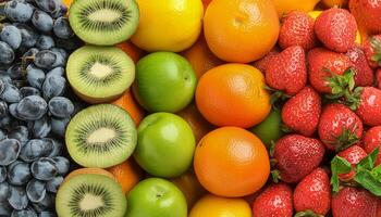 Beautiful close-up detail Assorted fruits and vegetables pattern texture background, photo