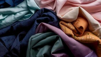 Colorful plain fabric texture with creative, smooth and crumpled or shabby patterns as background photo