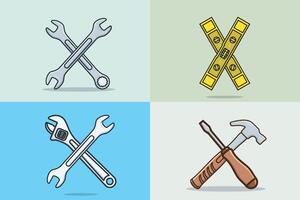 Collection of Adjustable wrench and Pipe Wrench tool illustration. Mechanic and Plumber working tool equipment icon concept. Set of Handyman tools in cross-sign design. vector