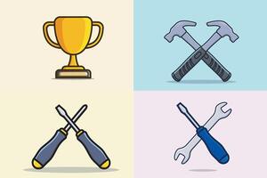 Collection of Adjustable wrench and Pipe Wrench tool illustration. Mechanic and Plumber working tool equipment icon concept. Set of Handyman tools in cross-sign design. vector