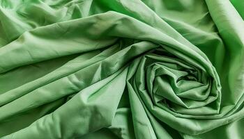 Texture of crumpled fine green cotton fabric as background. Shabby bed sheets. top view.pattern texture background photo