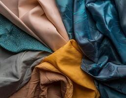 Colorful plain fabric texture with creative, smooth and crumpled or shabby patterns as background photo