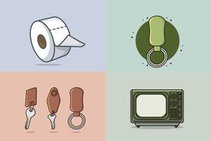 Collection of Leather Keychains with Ring for Key, Tissue paper, and TV illustrations. vector