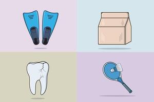 Collection of Teeth and Diving Flippers with Delivery paper bag design. vector