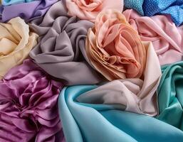 Colorful plain fabric texture with creative, smooth and crumpled or shabby patterns as background photo
