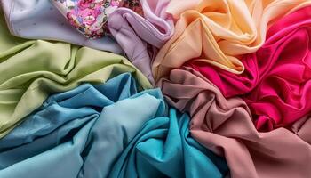 Colorful plain fabric texture with creative, smooth and crumpled or shabby patterns as background photo