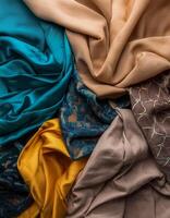 Colorful plain fabric texture with creative, smooth and crumpled or shabby patterns as background photo