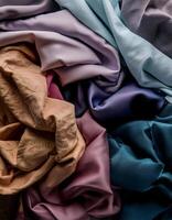 Colorful plain fabric texture with creative, smooth and crumpled or shabby patterns as background photo