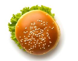 Creative food concept. hamburger against a white background. hamburger bun. photo