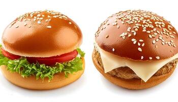 Creative food concept. hamburger against a white background. hamburger bun. photo