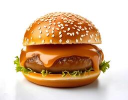 Creative food concept. hamburger against a white background. hamburger bun. photo
