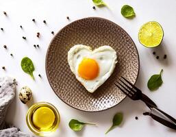 Creative food concept. Top view image of single and only perfect sunny side up egg. photo