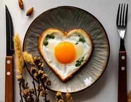 Creative food concept. Top view image of single and only perfect sunny side up egg. photo