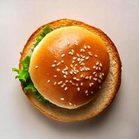 Creative food concept. hamburger against a white background. hamburger bun. photo