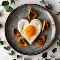 Creative food concept. Top view image of single and only perfect sunny side up egg. photo