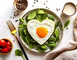 Creative food concept. Top view image of single and only perfect sunny side up egg. photo