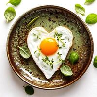 Creative food concept. Top view image of single and only perfect sunny side up egg. photo