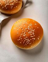 Creative food concept. hamburger against a white background. hamburger bun. photo