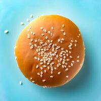 Creative food concept. hamburger against a white background. hamburger bun. photo