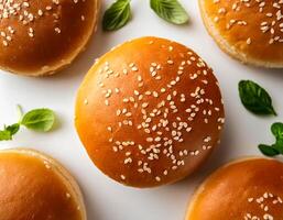 Creative food concept. hamburger against a white background. hamburger bun. photo
