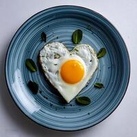 Creative food concept. Top view image of single and only perfect sunny side up egg. photo