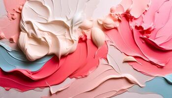 Abstract pink oil paint texture on blue canvas or wall. Minimalistic background with copy space. photo