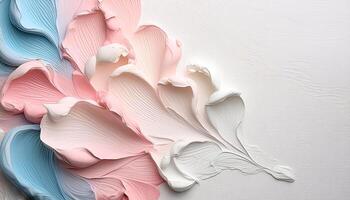 Abstract pastel oil paint texture on white canvas or wall. Minimalistic background with copy space. photo