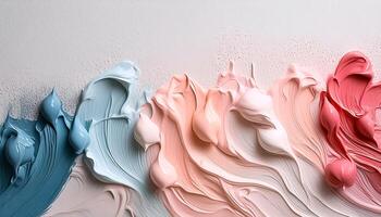 Abstract pastel oil paint texture on white canvas or wall. Minimalistic background with copy space. photo
