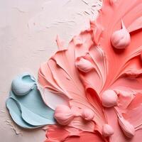 Abstract pastel oil paint texture on white canvas or wall. Minimalistic background with copy space. photo