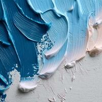 Abstract pastel oil paint texture on white canvas or wall. Minimalistic background with copy space. photo