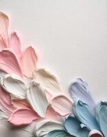 Abstract pastel oil paint texture on white canvas or wall. Minimalistic background with copy space. photo
