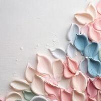 Abstract pastel oil paint texture on white canvas or wall. Minimalistic background with copy space. photo