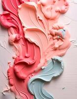 Abstract pastel oil paint texture on white canvas or wall. Minimalistic background with copy space. photo