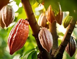 ripe cocoa fruit tree on the tree photo