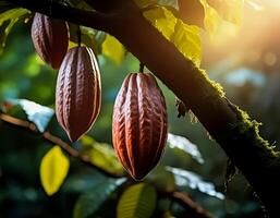 ripe cocoa fruit tree on the tree photo