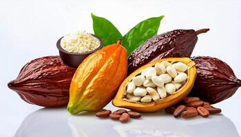 ripe cocoa fruit isolated on white background photo
