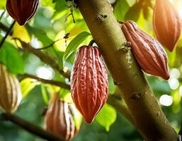 ripe cocoa fruit tree on the tree photo